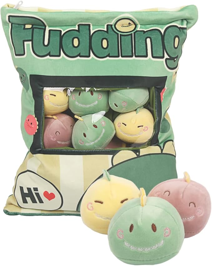 ARELUX Cute Dinosaur Plush Pudding Pillow:Snack Pillow Toys Bag Removable Stuffed Animal 8Pcs Sets Creative Plush,Soft Dino Plushie Throw Pillow,Dolls Friends Family Member