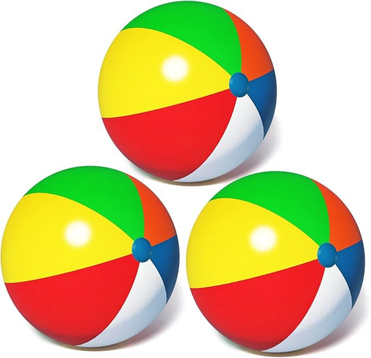 24 inch Beach Balls Bulk, 3 Pack Beach Balls for Kids, Reusable Inflatable Beach Ball for Summer Beach Outdoor or Indoor