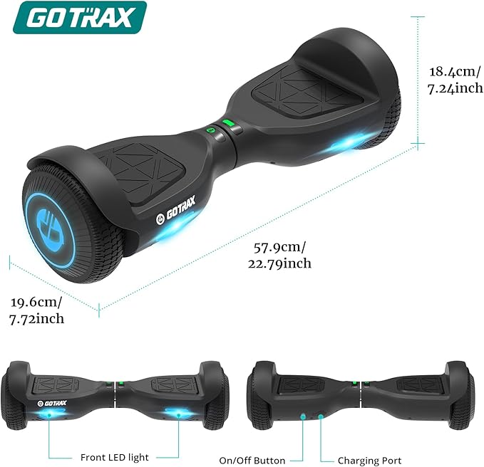Gotrax Hoverboard with 6.5" LED Wheels & Headlight, Max 4/5 Miles Range, 6.2mph Power by Dual Brushless Motor, UL2272 Certified and 50.4Wh/65.52Wh Battery Self Balancing Scooters for 44-176lbs Kids