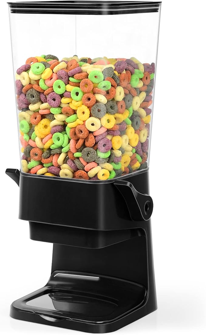 Cereal Dispenser Countertop Dual Dry Food Dispenser Large Cereal Containers Storage Organizer Dispensador De Cereales Candy Machine Rice Dispenser For Snack,Nuts, Granola(Black,1PC)