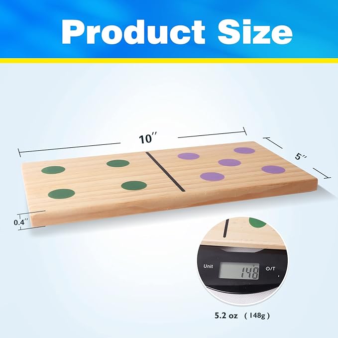 GSE Games & Sports Expert Jumbo Wooden Dominoes with Multi-Color Dots, 28 Piece 10" x 5" Dominoes Game Set with Storage Bag for Home, Yard