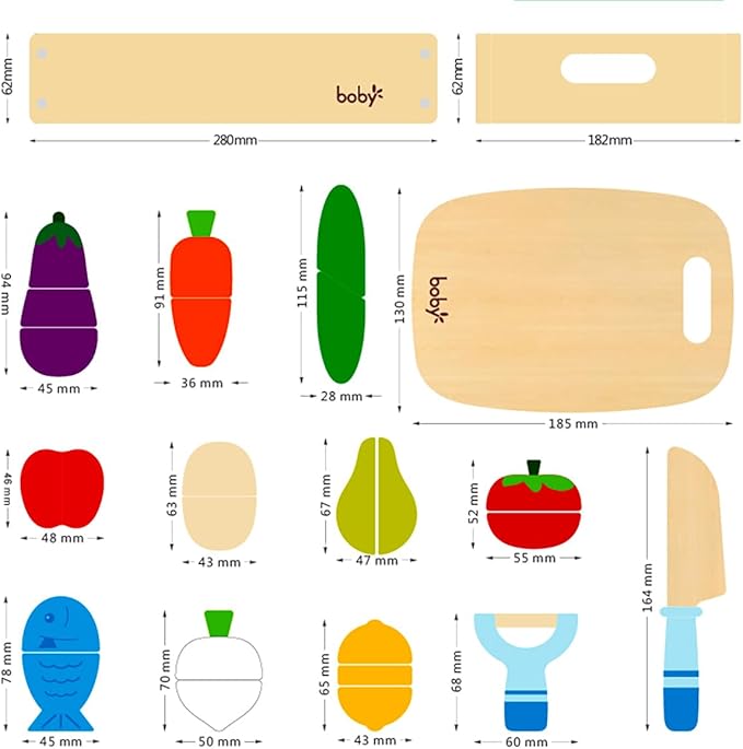 Dailyfunn Wooden Pretend Play Foods Set for Kids Kitchen Montessori Cutting Playset Toys with Storage Box