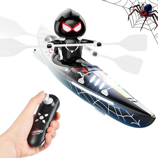 DEERC Remote Control Boat for Kids,RC Spider Kayak Boat Toys for Pool,Lake,Bathtub with Light Summer Outdoor Water Toys Never Capsize Gift for Kids Boys Girls
