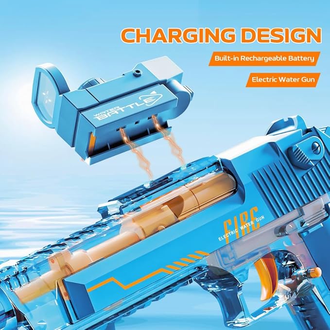 Electric Water Gun for Adults Kids, 2 Pack Automatic Squirt Watergun Pistol with Led Lights, Summer Outdoor Pool Beach Party Toys Black and Blue