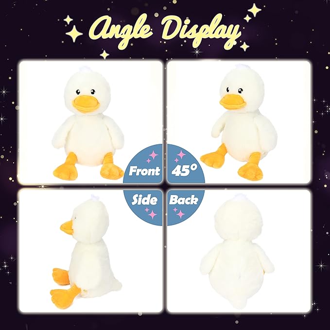 Hopearl Easter LED Plush Duck Light up Stuffed Duckling Farm Animal Floppy Night Lights Glow in The Dark Birthday Gifts for Kids Toddler Girls, White, 12''