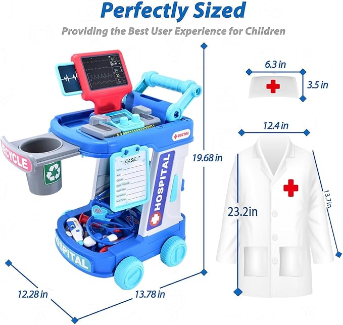 Doctor Kit for Toddlers 1-3-5 Doctors Costume for Kids Dentist Play Set Medical Set Dr Play Set Kids DR Kit Kid Dr Cart Kit Pretend Play Toys for 3 4 5 Years Old Girls
