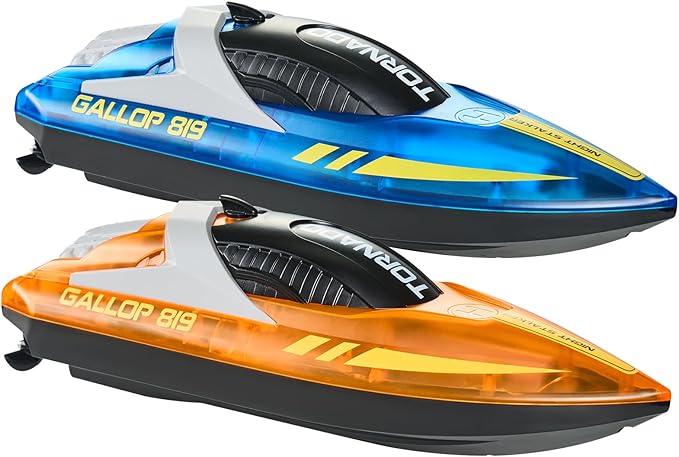 VEVOR RC Boat for Kids, 2Pack Remote Control Boat for Pools & Lakes, Racing Boat with LED Light & 4 Rechargeable Batteries, Whole Body Waterproof, Water Play Toy Gift for Adults Boys & Girls