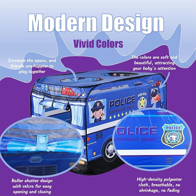 Pop Up Tent for Kids.Police car Tent.Large, Easy to Organize Police Toys.Police Gear for Kids.Boys and Girls Imaginative Play.Indoor Outdoor Pretend Play