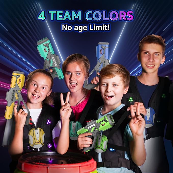 Rechargeable Laser Tag Set with Vests, Upgrade Laser Tag Guns Set of 4 with Mist Spray Effect & LED Digital, Multi Player Toy for Teen Boys & Girls, Indoor&Outdoor Toy Play Game Gift,Ages 8+