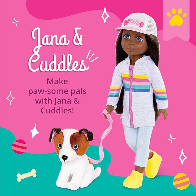 Glitter Girls - Jana & Cuddles 14-inch Poseable Fashion Doll-plush Dog Pet - Dolls for Girls Age 3 & Up
