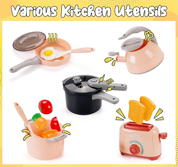 106Pcs Play Kitchen Accessories, Kids Kitchen Toy, Toddler Pretend Cooking Playset with Play Pots,Cooking Utensils,Toy Vegetables,Preschool Learning Education Toys Gift for Girls Boys