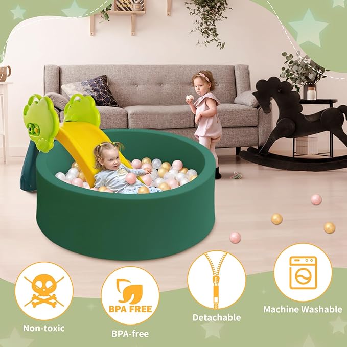 Baby Ball Pit 35.4" Soft Round Memory Foam Ball Pits NOT Included Balls Indoor Outdoor Playpen for Babies Toddlers Kids Great Gift for Girls Boys, Dark Green