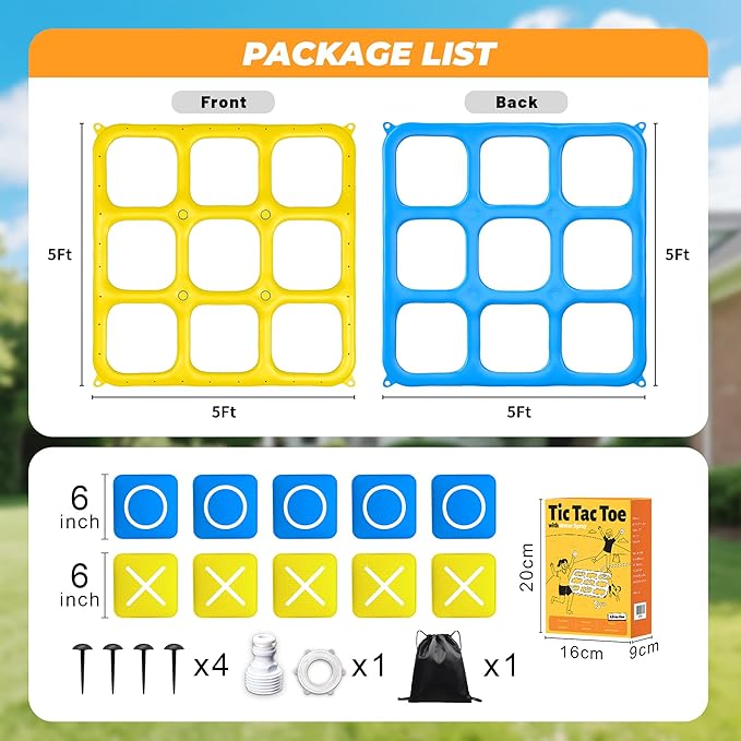 JOSEN Sprinkler for Kids, 60" x 60" Outdoor Water Play Splash Pad with Tic Tac Toe Game for Kids & Adults - Summer Backyard Fun, Giant Sprinkler Water Toy for Family Parties - Yellow