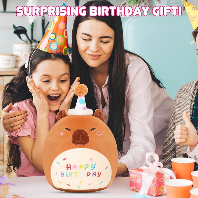 SQEQE Capybara Stuffed Animal Toy Happy Birthday Capybara Plush Cute Birthday Plushies Doll Home Decor for Kids Girls Boys 10 Inch