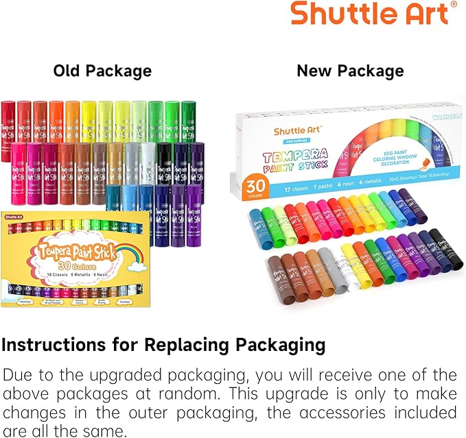 Shuttle Art Tempera Paint Sticks - 30 Solid Colours - Quick Drying - Works Great on Paper, Wood, Glass, Ceramic, Canvas