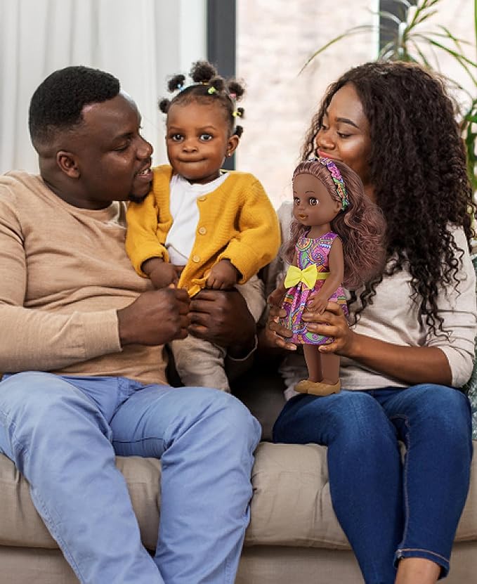 GAGAKU Black Doll for Girls, 14" Black Dolls Set for Toddlers Kids 1 2 3 4 5 6 Years Old, Black Girl Baby Doll with Hair to Comb, Including Doll Dress Clothes Outfits Hair Accessories