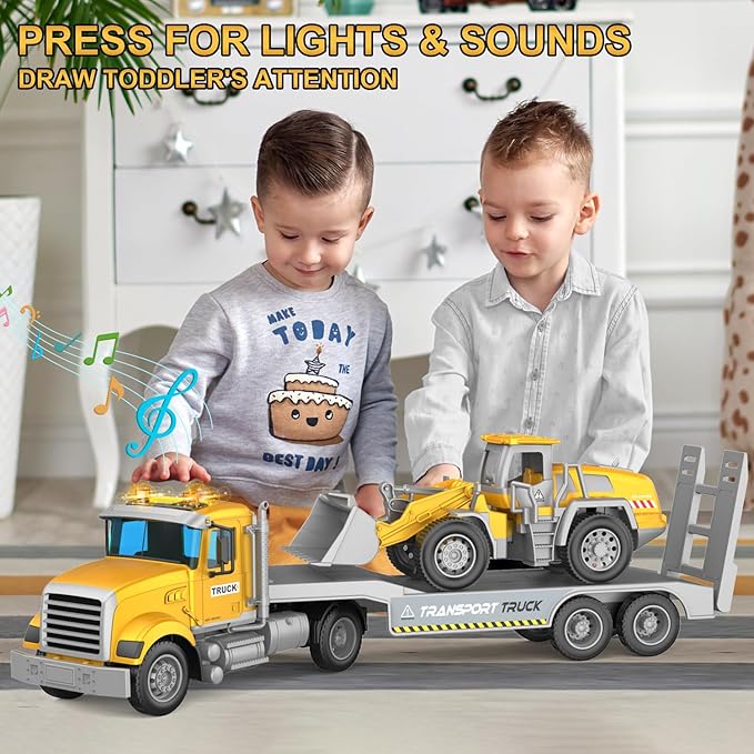 Carrier Vehicle Truck Toys for Kids, Includes Carrier Car and Bulldozer Truck, Cars Toy Birthday Gift for 3+ Years Old Boys and Girls