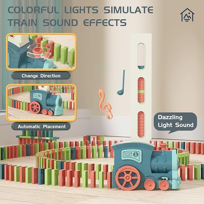 Kids Games Domino Train Toys: 180PCS Automatic Stacking Creative Game 3+ Year Old - Stem Montessori Toy for Boys 4-6 - Summer Autistic Christmas Birthday Gifts 5 6 Toddler Girls Ages 4-8