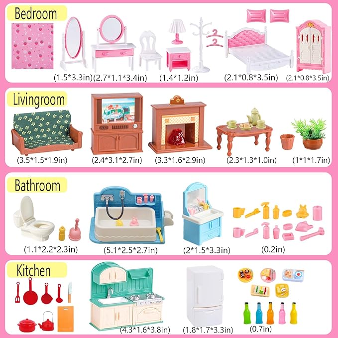 74 Pcs Dollhouse Furniture Mini Doll House Furniture Accessories Set Miniature 1 12 Scale Furniture Small Play House Toy Kids Toddler Boy Girl Tiny House Kitchen Bedroom Bathroom Living Room