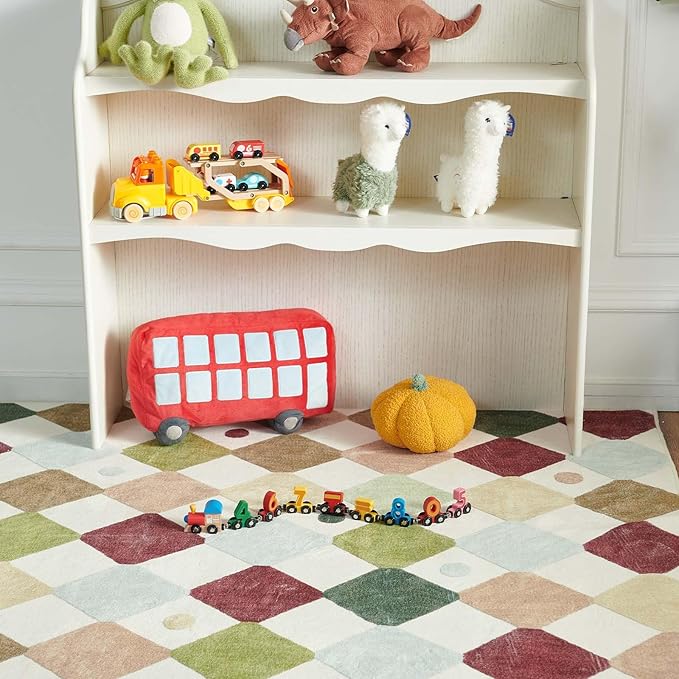 jinchan Runner Rug 2x5 Kids Hallway Washable Rug Indoor Soft Non Slip Modern Diamond Carpet Holiday Decor for Nursery Room Bedroom Kitchen Laundry Room Moss on Cream