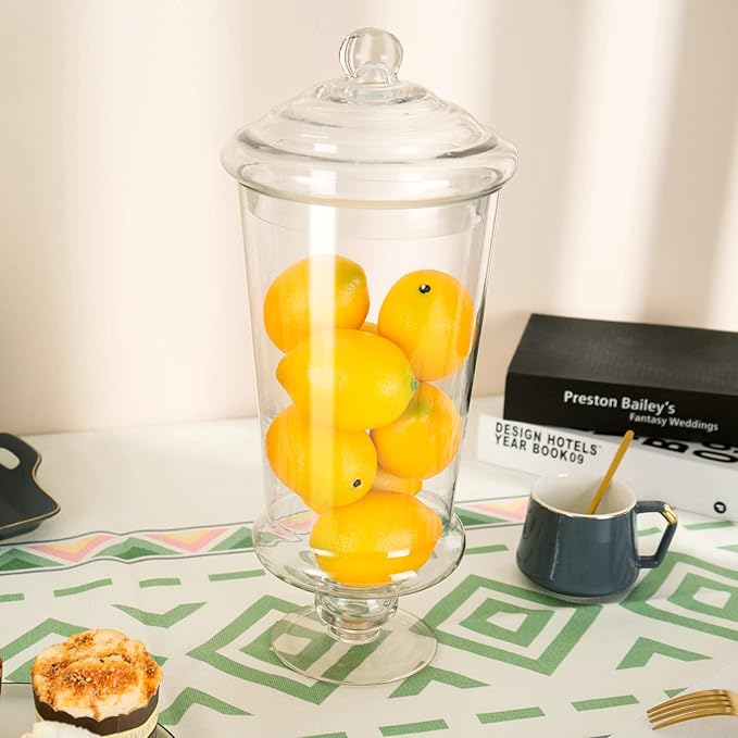 Glass Apothecary Jars, Clear Candy Bowl Dishes Holder Elegant Storage Buffet Display, Decorative Wedding Candy Organizer Canisters (Height: 16" Body: 6")