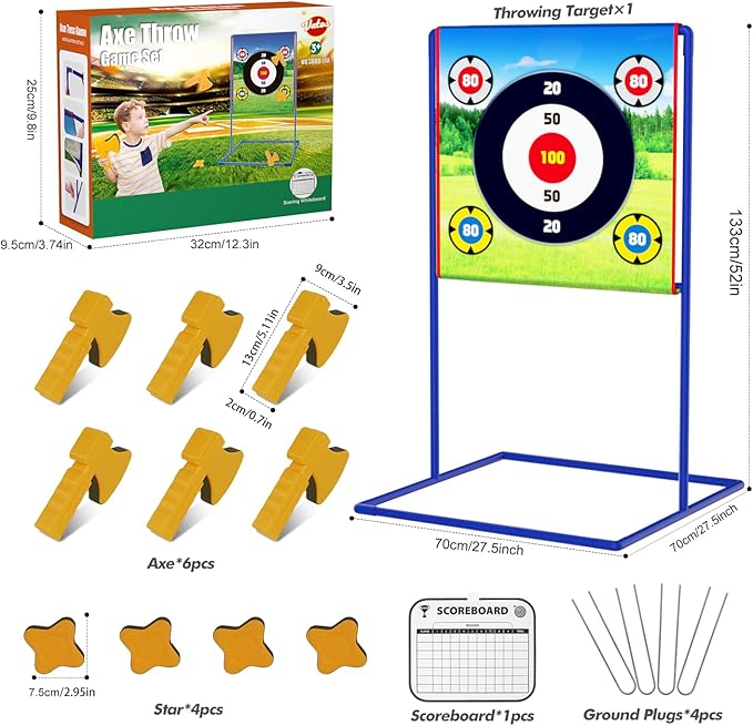VATOS Axe Throwing Game Set Axe and Star Throwing Target Fun Backyard Indoor Outdoor Sport Party Play Game Toys for Kids Adults Birthday Gifts for 3 4 5 6 7 8 9 10 11 12 Year Old Boys Girls