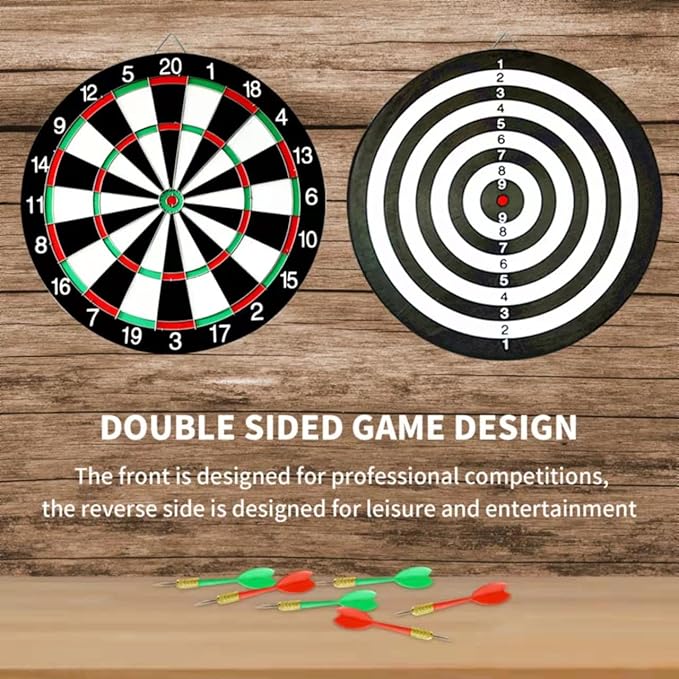 Dart Board Game Set - 17'' Double Sided Usable Dartboard with 6 Steel Tip Darts, Excellent Indoor & Outdoor Party Game, Christmas Birthday Gifts for Adults Teens Family Office Leisure Sport