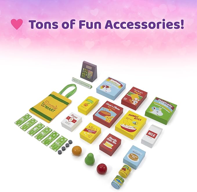 Playtime by Eimmie 18 Inch Doll Furniture Grocery Store Set - Wooden Playset with 25+ Accessories, Fits American, Generation, My Life & Similar 14”-18” Dolls