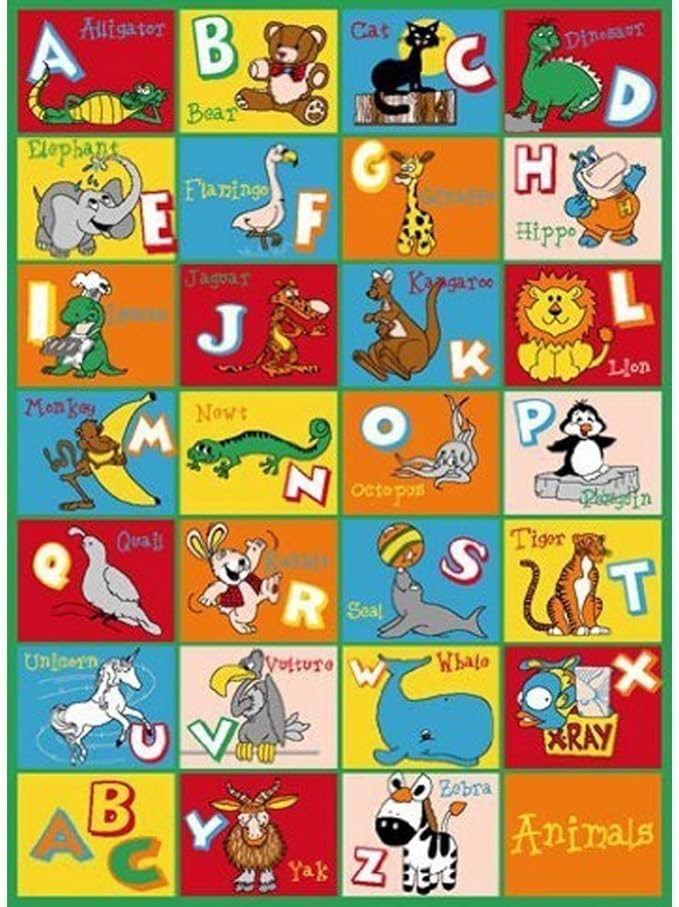 Mybecca Kids Rug ABC Animals Area Rug7' feet 2" inch 10' ft (7'2" X 10')(239cmx343cm) Non Slip Gel Backing