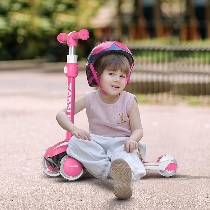 TONBUX Kids Scooter for Age 3-12, Toddler Scooter with 4 Adjustable Heights, Light Up 3-Wheels Scooter, Shock Absorption Design, Lean to Steer, Balance Training Scooter for Kids