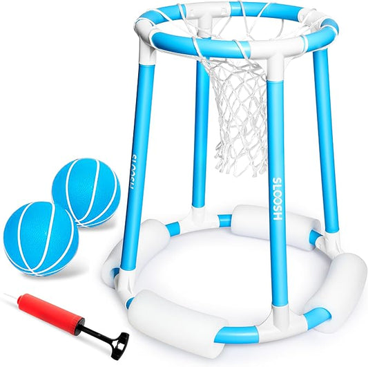 Sloosh Pool Basketball Hoop Set, Floating Basketball Pool Game, Swimming Floats Toys with Balls Pump, Summer Outdoor Water Play Toy for Kids and Adults (Blue)
