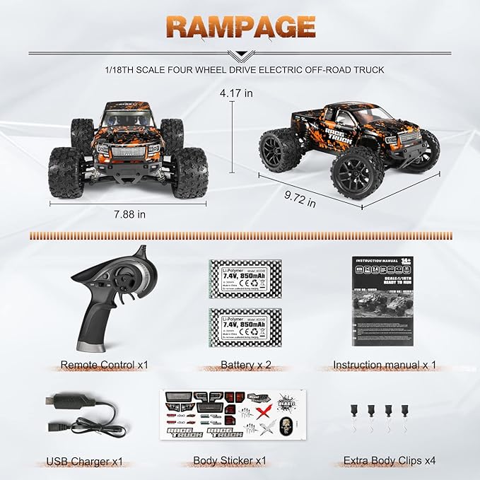 HAIBOXING 1:18 Scale RC Monster Truck 18859 36km/h Speed 4X4 Off Road Remote Control Truck,Waterproof Electric Powered RC Cars All Terrain Toys Vehicle with 2 Batteries,Xmas Gifts for Kid and Adults