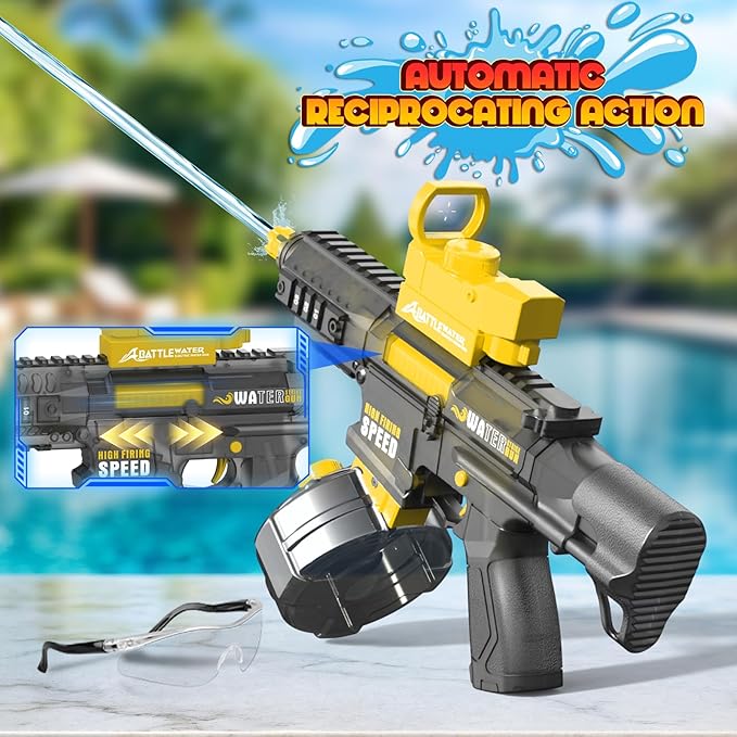 2025 Electric Water Gun for Adults Kids, Automatic Water Gun Toy for Kids Ages 4-8 8-12, Large Capacity High Power, 32ft Ultra-Long Range, Summer Pool Outdoor Beach Water Toys for Boys Girls(Yellow)