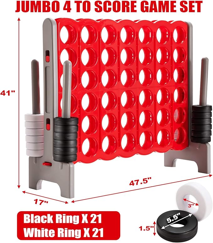 ARLIME Jumbo 4-to-Score Giant Game Set, Backyard Games for Kids & Adults, 4 in A Row W/Quick-Release Lever, 42 Build-in Rings Included, Jumbo Size for Outdoor & Outdoor Play