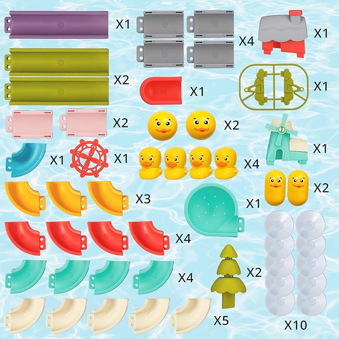 Duck Slide Bath Toys for Kids Ages 4-8, Wall Track Building Set for 5-7 Years Old, Fun DIY Kit Birthday Gift for Toddler Boys & Girls (52 PCS)
