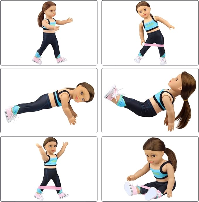 Ecore Fun 8 Piece 18 Inch Girl Doll Clothes and Accessories Set Include Yoga Sport Clothes Shoes Yoga Bands Towel Drink and Bag
