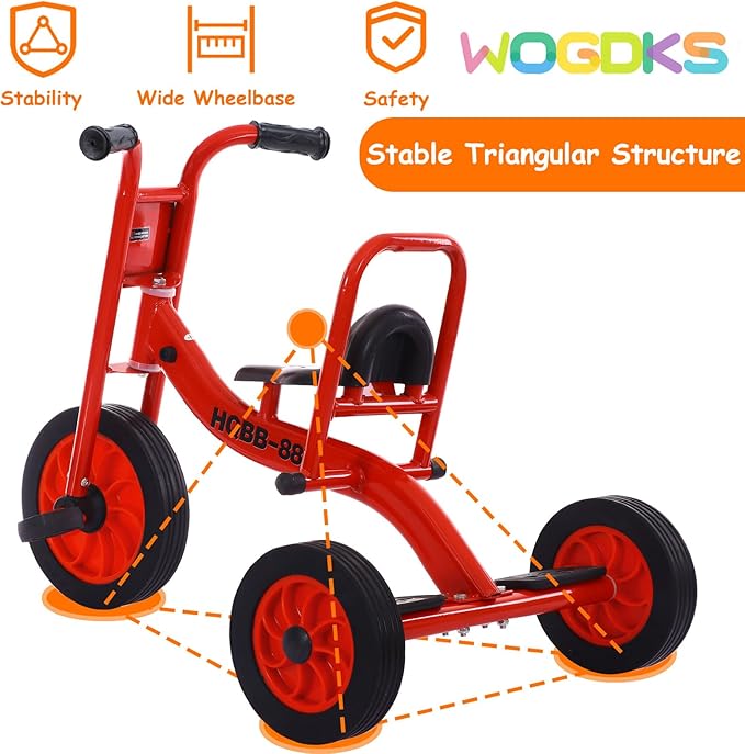Kids Tricycle for Ages 2-6, Preschool Daycare Pedal Tricycle, Outdoor Playground Kids Trike with Inflation-Free Rubber Wheels, Carbon Steel Frame