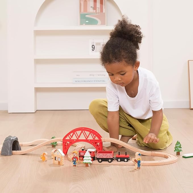 36 PCS Christmas Wooden Train Set Toy for Toddler Kids, Expandable Changeable Wooden Train Track for Boys & Girls 3-7, Christmas Birthday Gift, fits for Brio,Thomas, Melissa and Doug