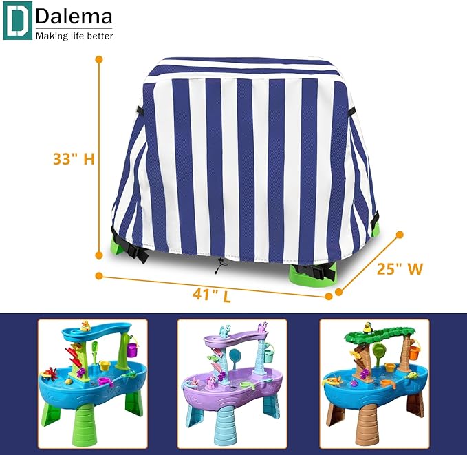Kids Water Table Cover,Outdoor Heavy 600D Waterproof Anti-UV Dustproof Kids Water Play Table Cover,Compatible with Step2 Rain Showers Splash Pond Toddler Water Table,Blue Striped,Cover Only
