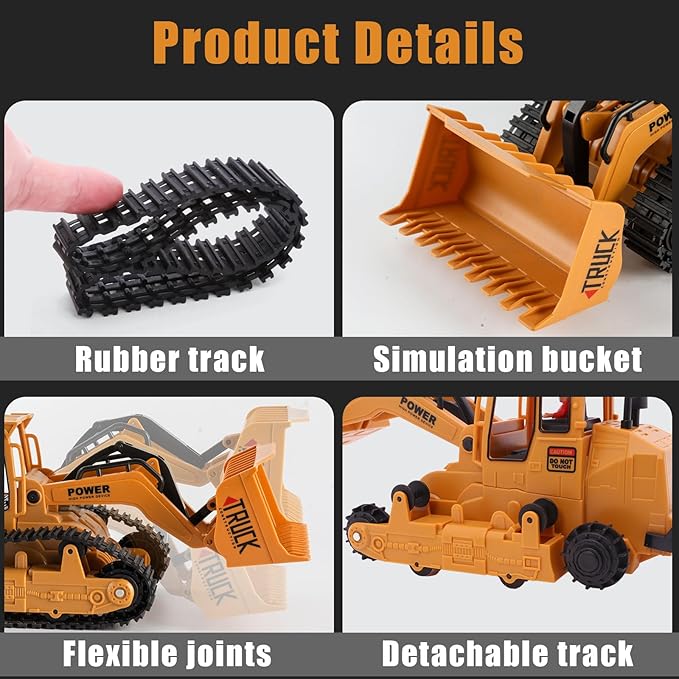 Kids-Play-Construction Bulldozer Rechargeable Engineering-Vehicle - Remote Control Bulldozer with Realistic bulldozing Shovel and Light Perfect Christmas Birthday Gift for Kids Girls Boys Ages 6-12+