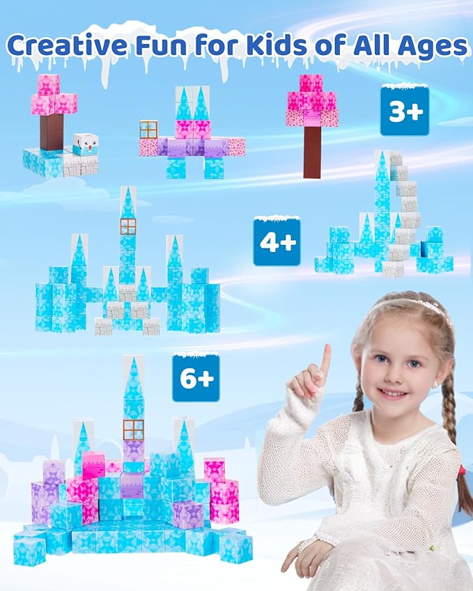 Magnetic Blocks - Magnet Princess Magic Ice World Theme, 110-Pcs Building Toys for Kids Ages 3-9+, Toddler Magnet Toys, STEM Educational Game, Sensory Gift for Boys and Girls