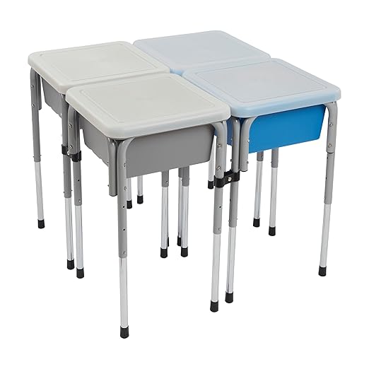 ECR4Kids 4-Station Sand and Water Adjustable Play Table, Sensory Bins, Grey/French Blue