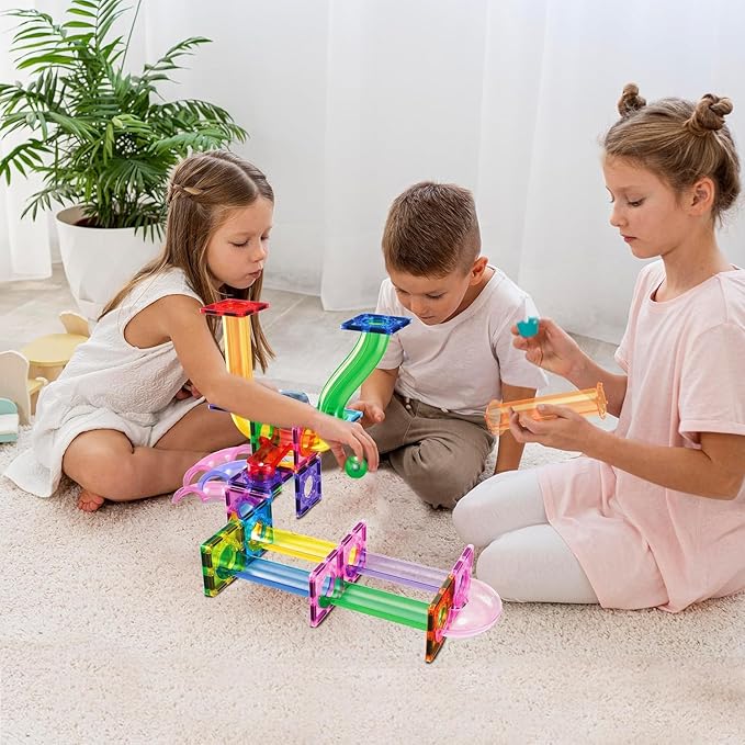 PicassoTiles Marble Run Magnetic Tile Race Track Toy Play Set STEM Building & Learning Early Educational Child Magnet Construction Block Creative Kit Boys & Girls Age 3+ Years Old Toys PTG40