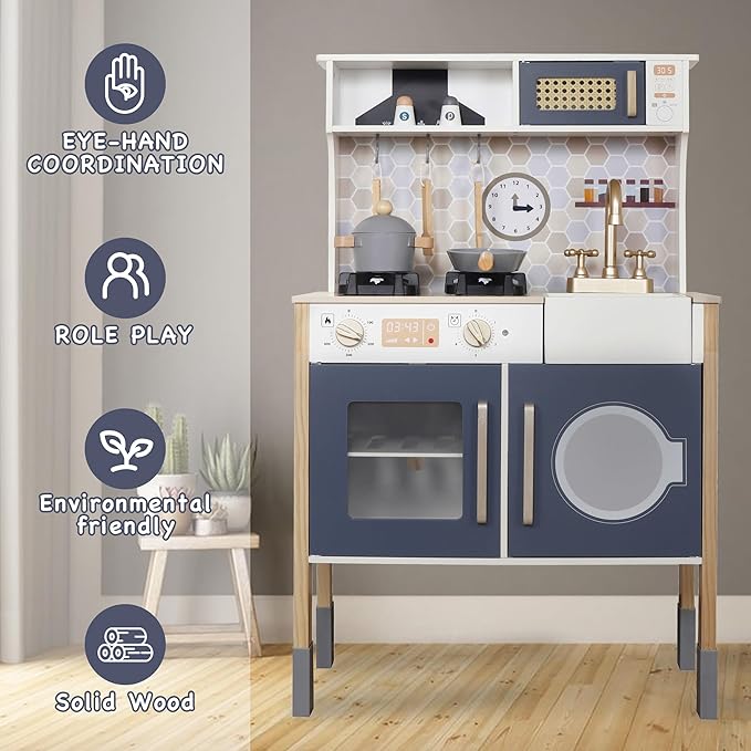 Toy Kitchen Playset for Kids, Electronic Play Stove with Light&Sounds, Pretend Play Cooking Toys Kitchen Set with Cookware Accessories,Toddlers Kitchens Toys Festival Gift for 3+ Year Old Boys Girls