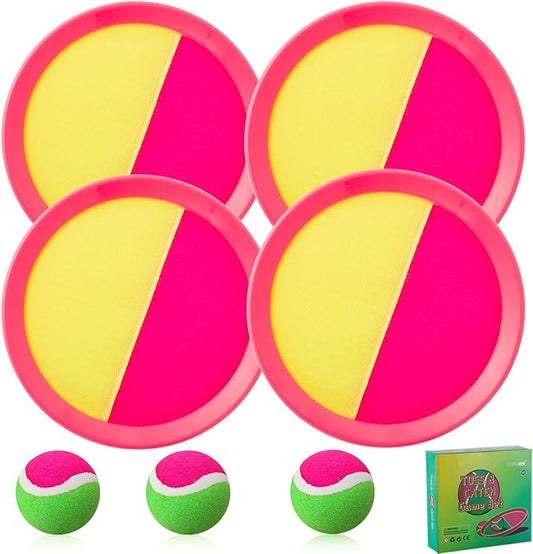 Outdoor Games for Kids - Toss and Catch Ball Set with 4 Paddles, 4 Balls, and 1 Storage Bag, Yard Games for Boys and Girls, Ages 4-8