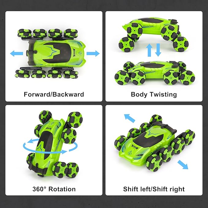 PREPOP 8WD Remote Control Stunt Cars Toys- Best Birthday Presents Gifts for Kids Age 6 7 8 9 10 11 12 Year Old Boys, 2.4Ghz Cool Transform RC Drift Cars with Music & Light
