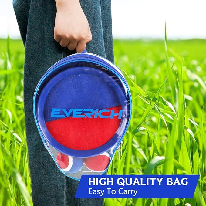 EVERICH Upgraded Toss and Catch Ball Game Set - Indoor and Outdoor Games for Kids 3-12, Beach Sand Pool Water Toy Includes 2 Paddles 2 Sticky Balls, Great Birthday Easter Gifts for Boys Girls