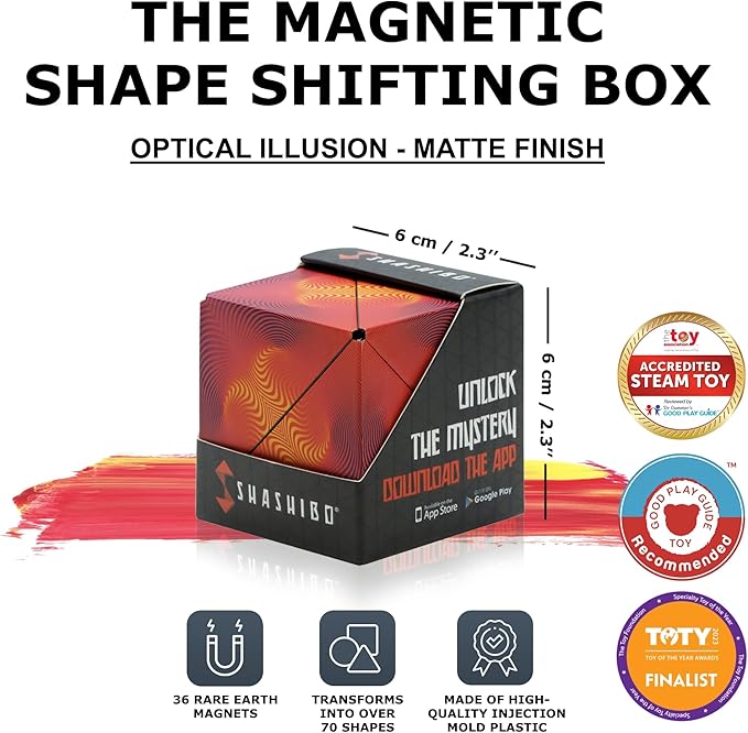 SHASHIBO Shape Shifting Box - STEM Magnetic Fidget Cube That Transforms Into Over 70 Shapes, Download Fun in Motion Toys Mobile App (Optical Ilusion)