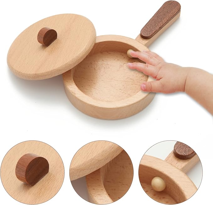 WHOHOLL Wooden Toys Play Kitchen Accessories, Montessori Toys for 1 2 3 4 5 + Years Old Toddlers, Toy Kitchen Play Dishes & Play Food Playset, Birthday Sets for Kids Girls Boys
