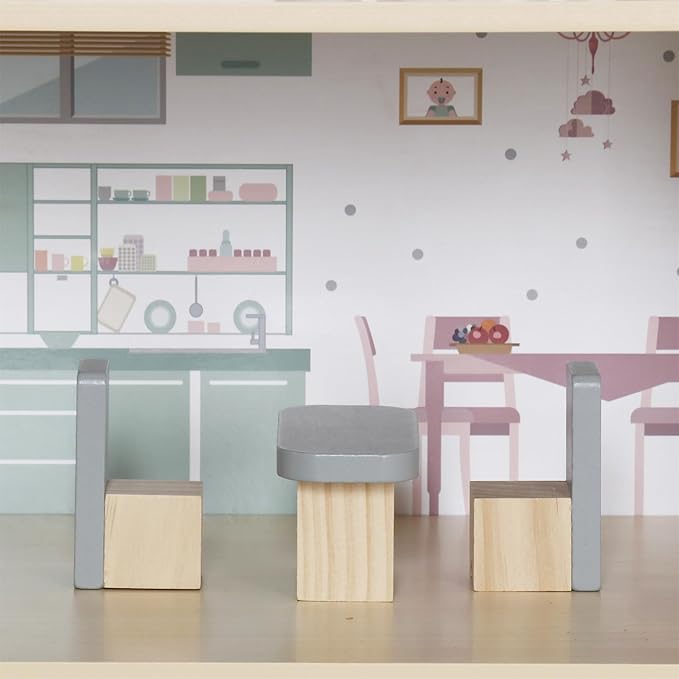 Wooden Dream Playhouse with Balcony, Doll House for Kids with Furniture, DIY Pretend Dolls Play House Toy, Girls Dollhouses Toys with 12 PCS Accessories, Birthday Gifts for Boys & Girls Ages 3+